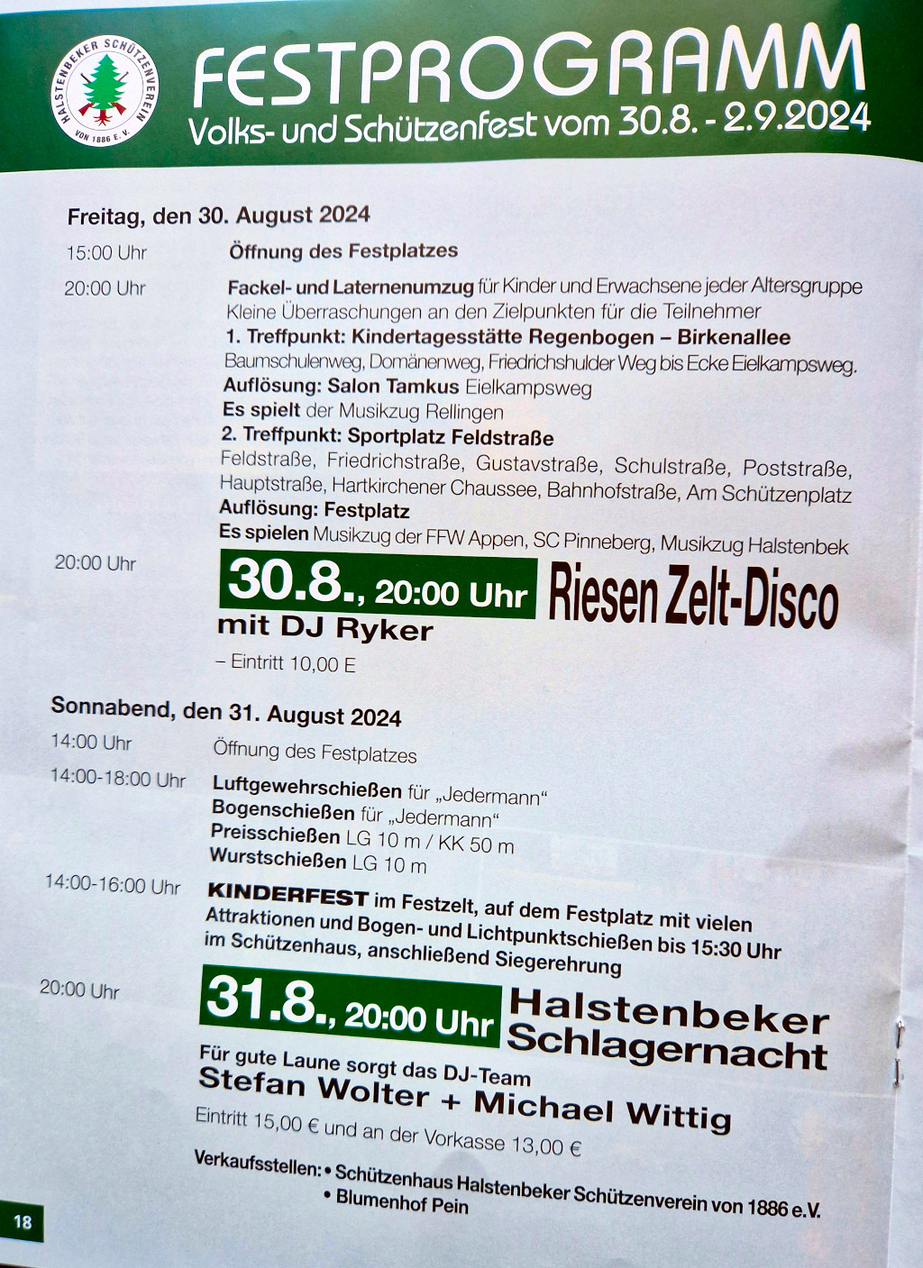 Programm Halstenbeker Schützenfest Seite 1